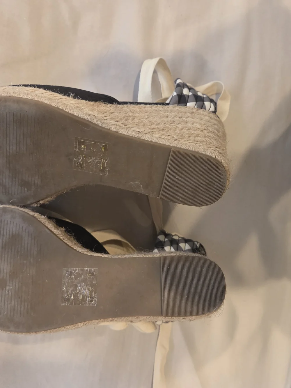 Draper James Black Canvas Espadrille Wedge with Cream Ankle Wrap